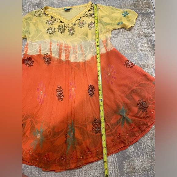 Aremar Dominican Republic Boho Embroidered Yellow Orange Free Size Dress - Picture 5 of 11